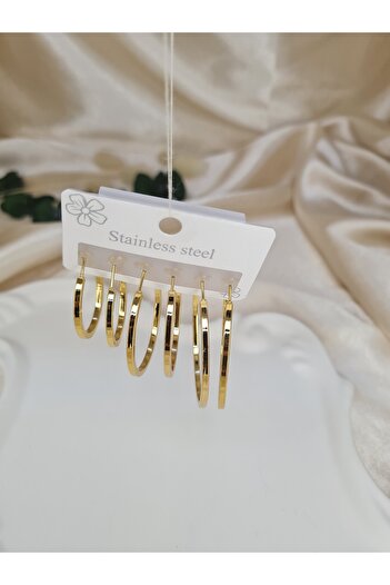 ZEYM COLLECTION Set of 6 Gold Color Stainless Steel Hoop Earrings - Hypoallergenic, Shiny and Stylish for Versatile Outfits