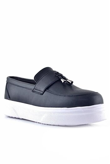 Rakerplus Black Matte White Sole Loafer Classic Children's Shoes