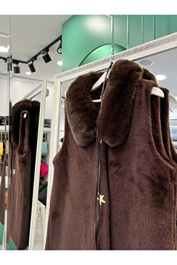 MERAM BUTİK Vatkatex Fur Angora Vest - Bitter Brown - 2