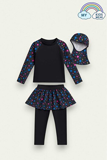 My Kids Wear Three-Piece Girls' Hashema, Hijab, Skirt, Closed Swimsuit
