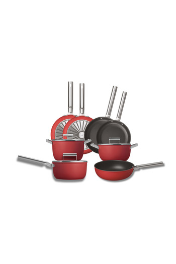 SMEG Cookware 50's Style Exclusive Red 8-Piece Pot & Pan Set Ckwexc