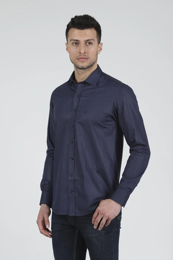 Daniel Bessi Μακρυμάνικο Slim Fit Basic Βαμβακερό Ανθρακί Κλασικό Ανδρικό Πουκάμισο