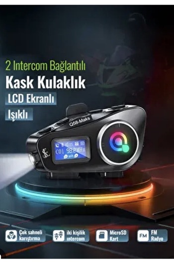 ADR İki Intercom Bağlantılı Radyolu Lcd Ekranlı Işıklı Su Geçirmez Motorcu Kulaklık Müzik Çalar
