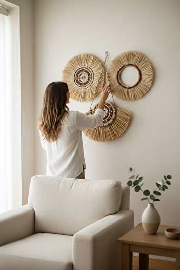 PearlHome Rafya Duvar Dekoru 3’lü Duvar Dekorasyonu
