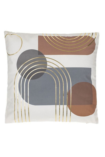 ELITECOMMERCEMARKET Ecru Decorative Pillow 43x43cm – Abstract Brown and Gold Stripes Pattern, Zippered Cover