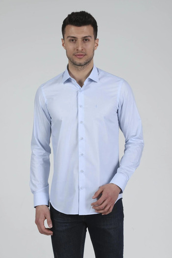 Daniel Bessi Μακρυμάνικο Slim Fit Basic Βαμβακερό Ανοιχτό Μπλε Κλασικό Ανδρικό Πουκάμισο