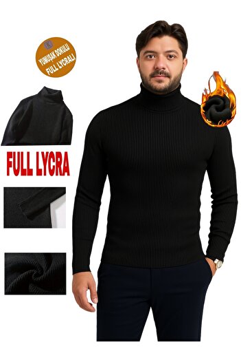 EMKA GİYİM Pulover negru pentru bărbați, cu gât înalt, tricotat