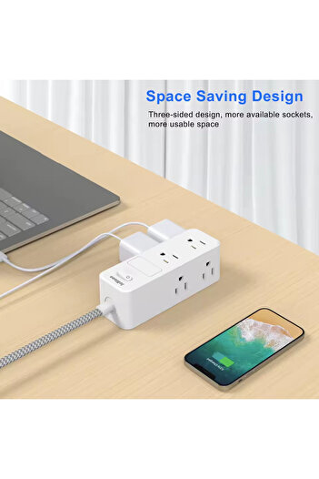 Choice US 6 White US Plug AC Outlet Multitap Power Strip 5FT Extension Cord Electrical Socket Smart Home Of