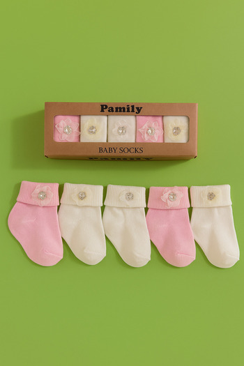 Akface 5 Pairs of Gift Baby Socks with Accessories in Box
