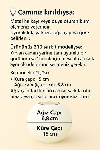 VENON Aydınlatma Glop Avize Camı Beyaz Top Cam Beyaz 15 Cm Beyaz Glop Fanus Yedek Parça