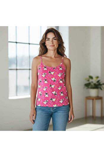 ESTA STORE Pink Cat Print Tank Top with Straps