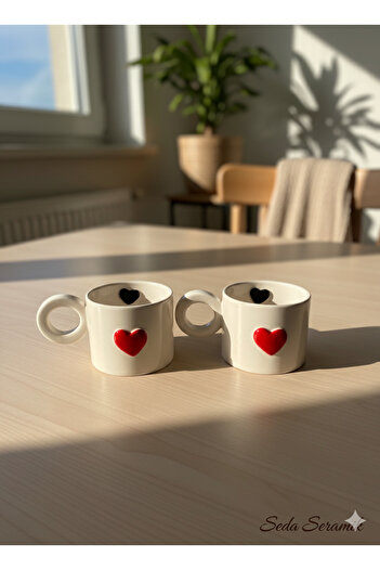 seda seramik 2 Pieces Handmade Embossed Heart Coffee Mug Cup Mug 200 ml