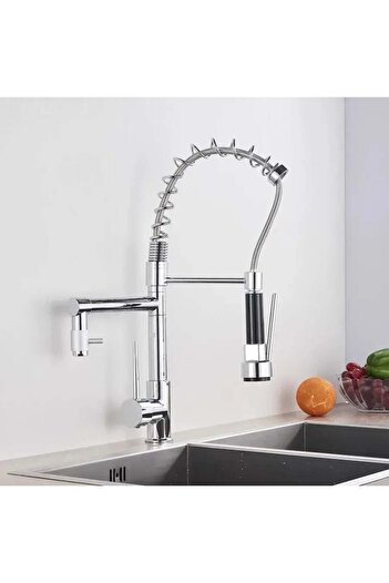 KORMAN TECHNIK Kitchen Faucet with Pull-Out Shower, Stainless Steel, Chrome Brass, YD/201