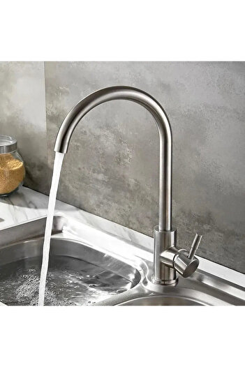KORMAN Kitchen faucet with single lever, stainless steel satin, swivel spout, ceramic cartridge, installati