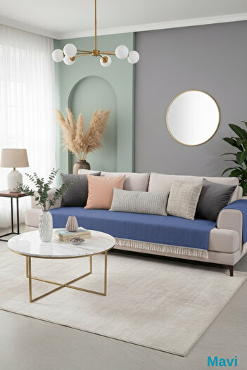 Miracolo Home Husă de fotoliu din bumbac cu dungi albastre 115x200 - cu model cu franjuri în față