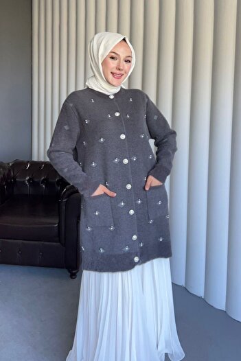 Safgiyim44 Angora Pearl Elagance Cardigan Gray