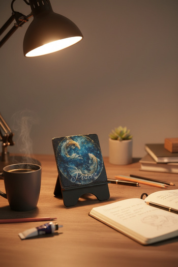 FourArts Pisces Artistic Marble Painting 10X10 cm Desktop Decorative Accessory
