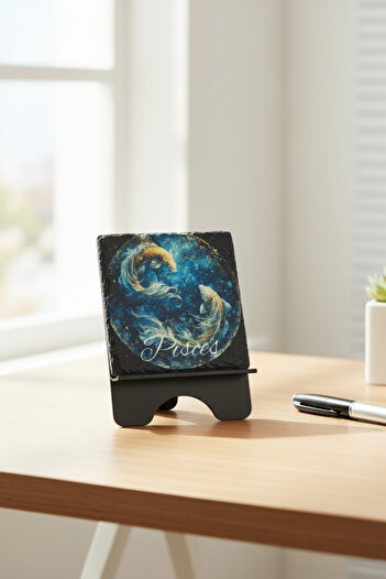 FourArts Pisces Artistic Marble Painting 10X10 cm Desktop Decorative Accessory