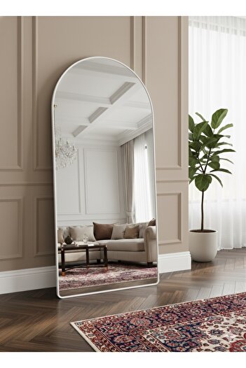 Noor White aluminum frame full-length mirror with stand and hanging, 180*80