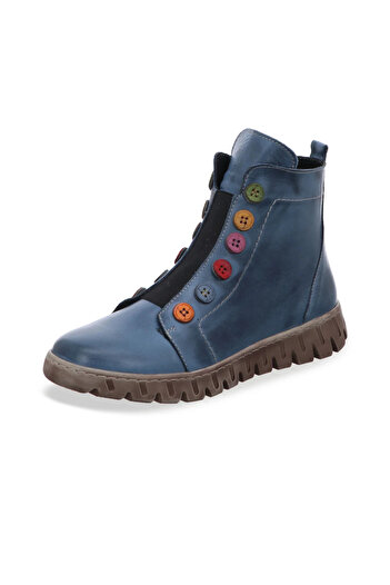 İNZE AYAKKABI Blue Genuine Leather Boots - Model Name New Kahlo