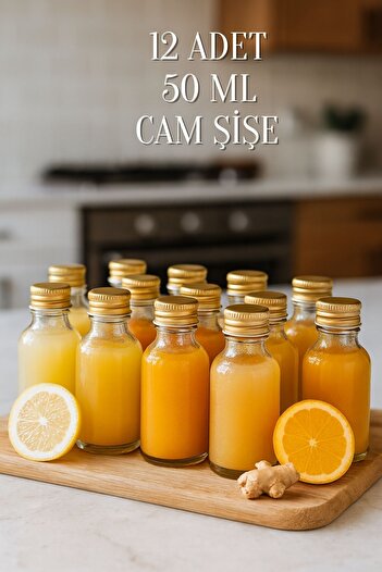 Rotanev 12 Adet Şeffaf Cam Shot Şişesi Sızdırmaz Gold Metal Kapaklı Koku Süs Çok Amaçlı Şişe 50ml