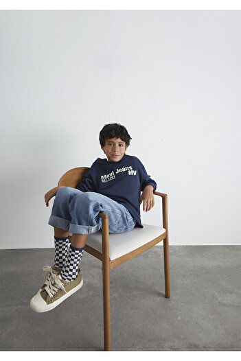 Mavi Jeans Printed Hooded Navy Blue Sweatshirt 6S10141-82318