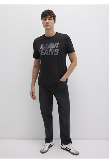 Mavi Μαύρο μπλουζάκι με τυπωμένο λογότυπο Regular Fit / Normal Cut 0610260-900