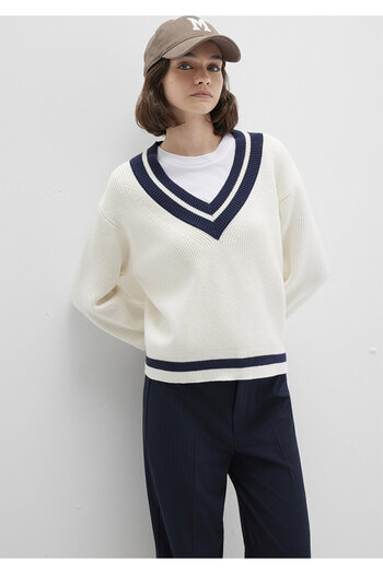 Mavi Γυναικείο πουλόβερ V-Neck Ecru M1710705-70057