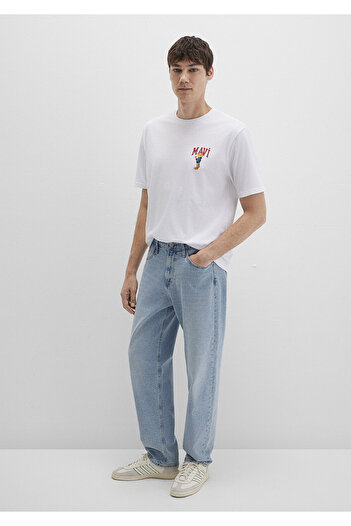 Mavi Λευκό μπλουζάκι με στάμπα γάτας Loose Fit / Loose Fit 0612861-620