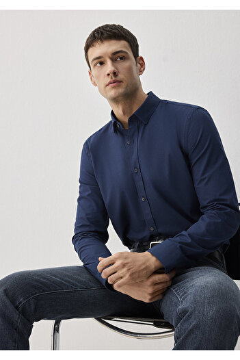 Mavi Πουκάμισο Easy-Iron Navy Blue Slim Fit 0211571 -70490