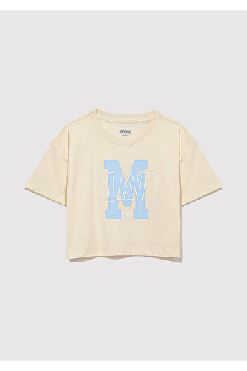 Mavi M Logo Printed Yellow T-Shirt Loose Fit / Loose Relaxed Cut 7610276 -89145