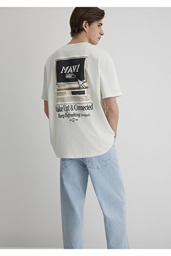 Mavi Μπλουζάκι εκρού με στάμπα στην πλάτη Loose Fit / Loose Comfortable Cut 0612572-70142