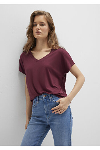 Mavi Claret Red V-neck Viscous T-shirt -RegularFit 167714 -70393