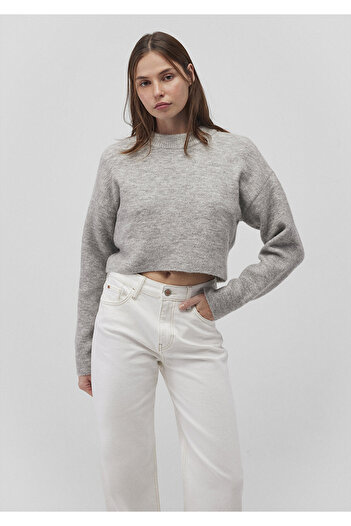 Mavi Gray Crew Neck Crop Sweater - Wool Blend, Short Cut 1710496 -83096