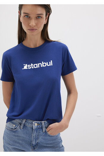 Mavi Tricou cu imprimeu Istanbul Semi Slim Fit 1612111 -70722