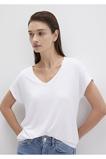 Mavi White Viscous V-Neck T-Shirt - Regular Fit167714-620