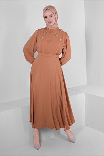 Alvina STONE EMBROIDERED BALLOON SLEEVE DRESS 43590