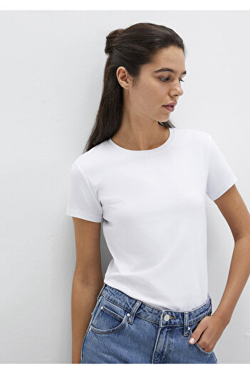 Mavi Tricou de bază alb elastic, cu croială mulată 162767 -620