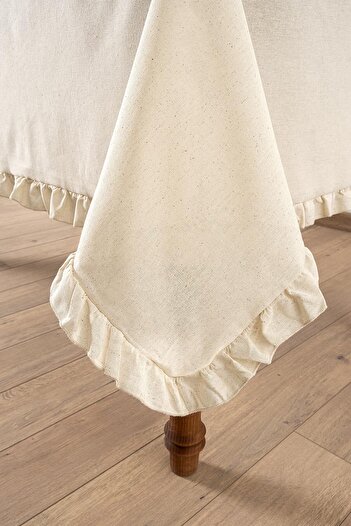 Denizli Concept Natural Tablecloth with Ruffled Edges - Selendi Soft Color - Cotton 150X220Cm