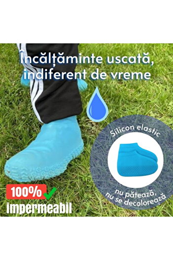 Empria Protectii pentru incaltaminte, impermeabile de silicon, anti-alunecare, marime S 30 - 34, Bleu
