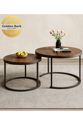 Golden Bark طاولات جانبية، طاولة خدمة، 2 قطع لتقديم القهوة والشاي، مناسبة للمكتب والمنزل