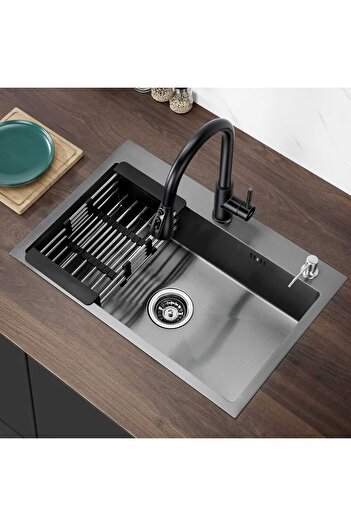 Trendy's SUS304 Stainless Steel Kitchen Sink 60×45 cm with Honeycomb Design, Drain Basket, Soap Dispenser