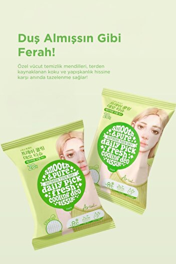 Ariul Smooth & Pure Fresh Cooling Deo Tissue (20 pcs) - Multi Fonksiyonel Vegan Deodorant Mendil