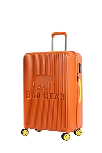 Bad Bear Logo Turuncu Büyük Boy Tekerlekli ABS Valiz 95 Lt .