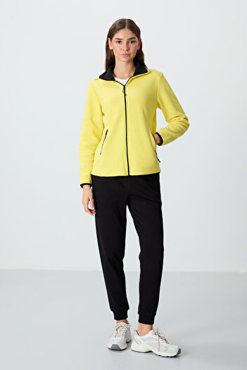 TOMMY LIFE Lemon High Collar Zippered Comfortable Form Women's Fleece Sweatshirt - 97173