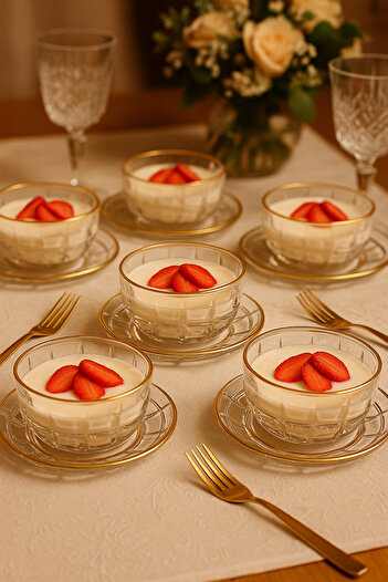 Elegant Glass yogurt dessert set, 12 pieces (6 plates + 6 yogurt bowls)