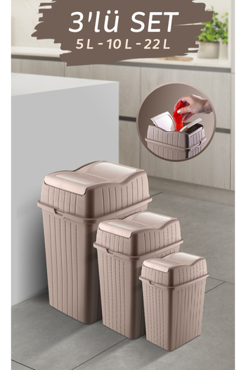 MYBOX 3-Pack Double Lid Slim Trash Can - Decorative Home Office Bathroom & Kitchen Organizer Waste Bin 5-10-22L