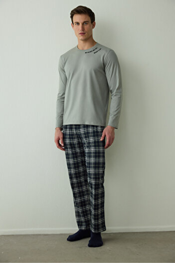 Penti Whatsup Herren-Pyjama-Set mit Slogan-Aufdruck und langen Ärmeln