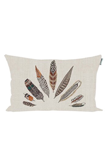 Sakallı Beige Velvet 2-Piece Pillow Set - Lucky Feather Pattern, Decorative Gift, 32X52
