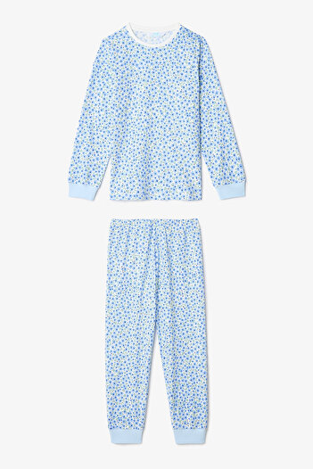 Penti Off-White Mädchen-Pyjama-Set mit langen Ärmeln und knusprigem Blumenmuster, 2-teilig